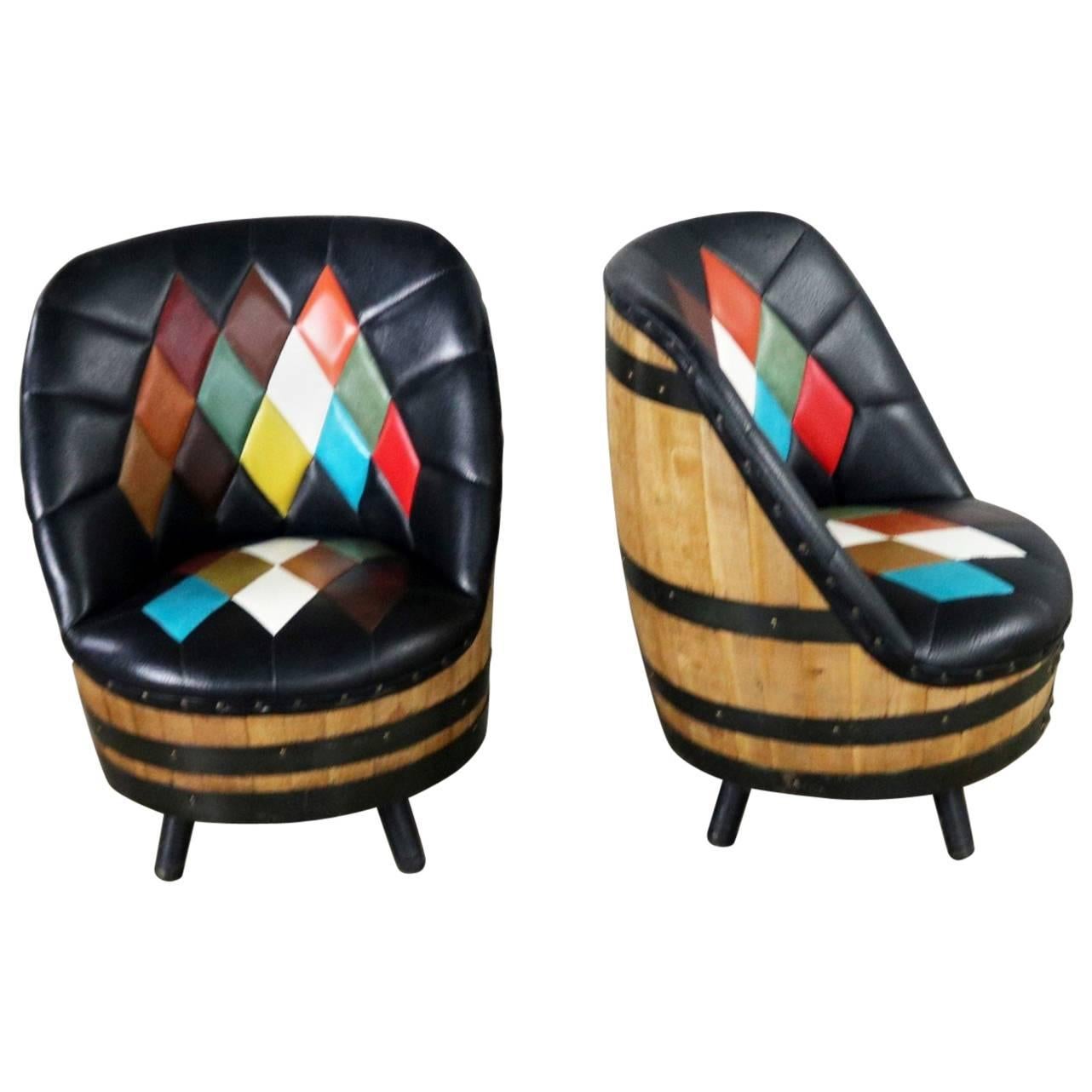 Midcentury Whiskey Barrel Swivel Barrel Chairs by Brothers of Kentucky, a Pair