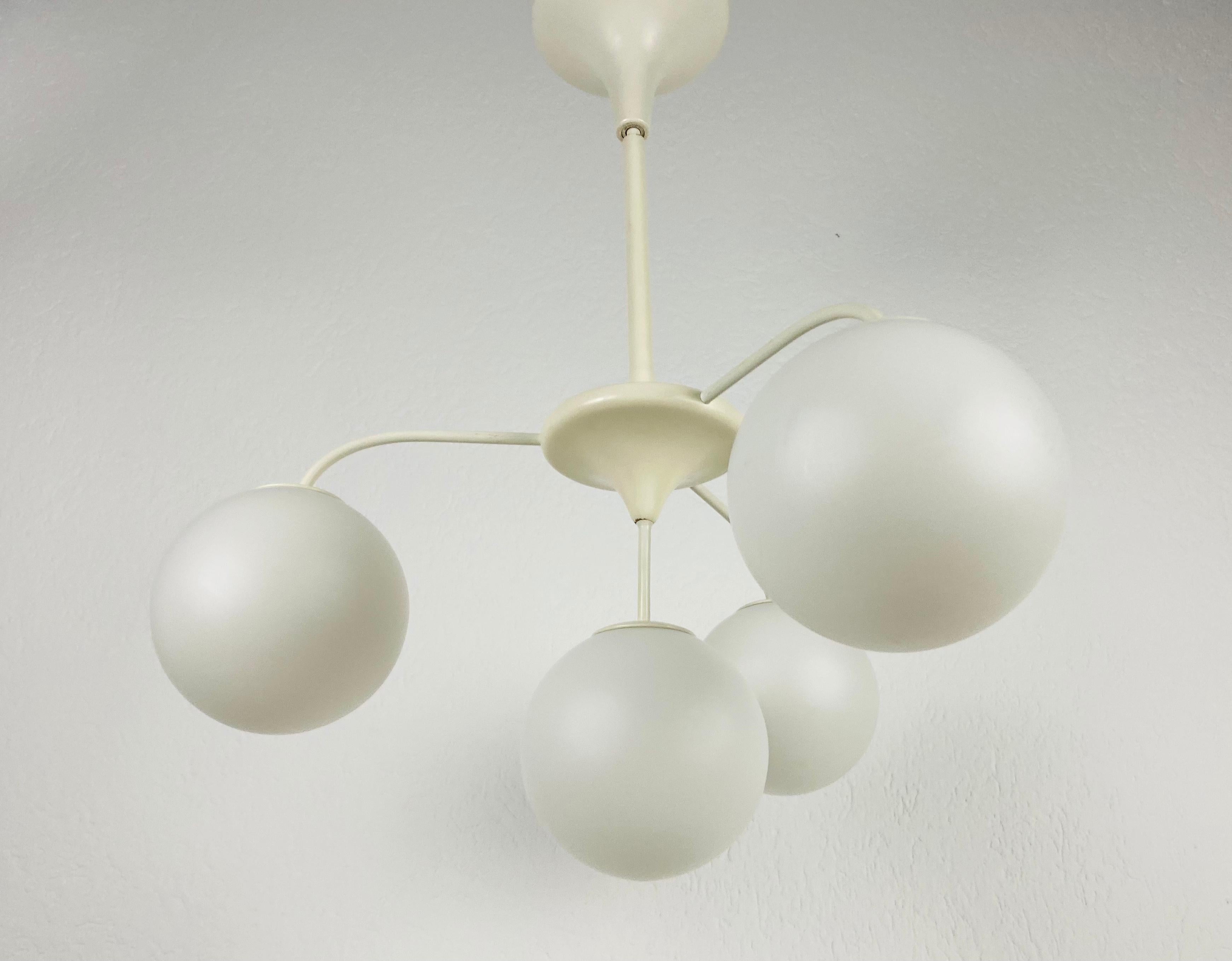 Midcentury White 4-Arm Space Age Chandelier by Max Bill for Temde 1960s 3