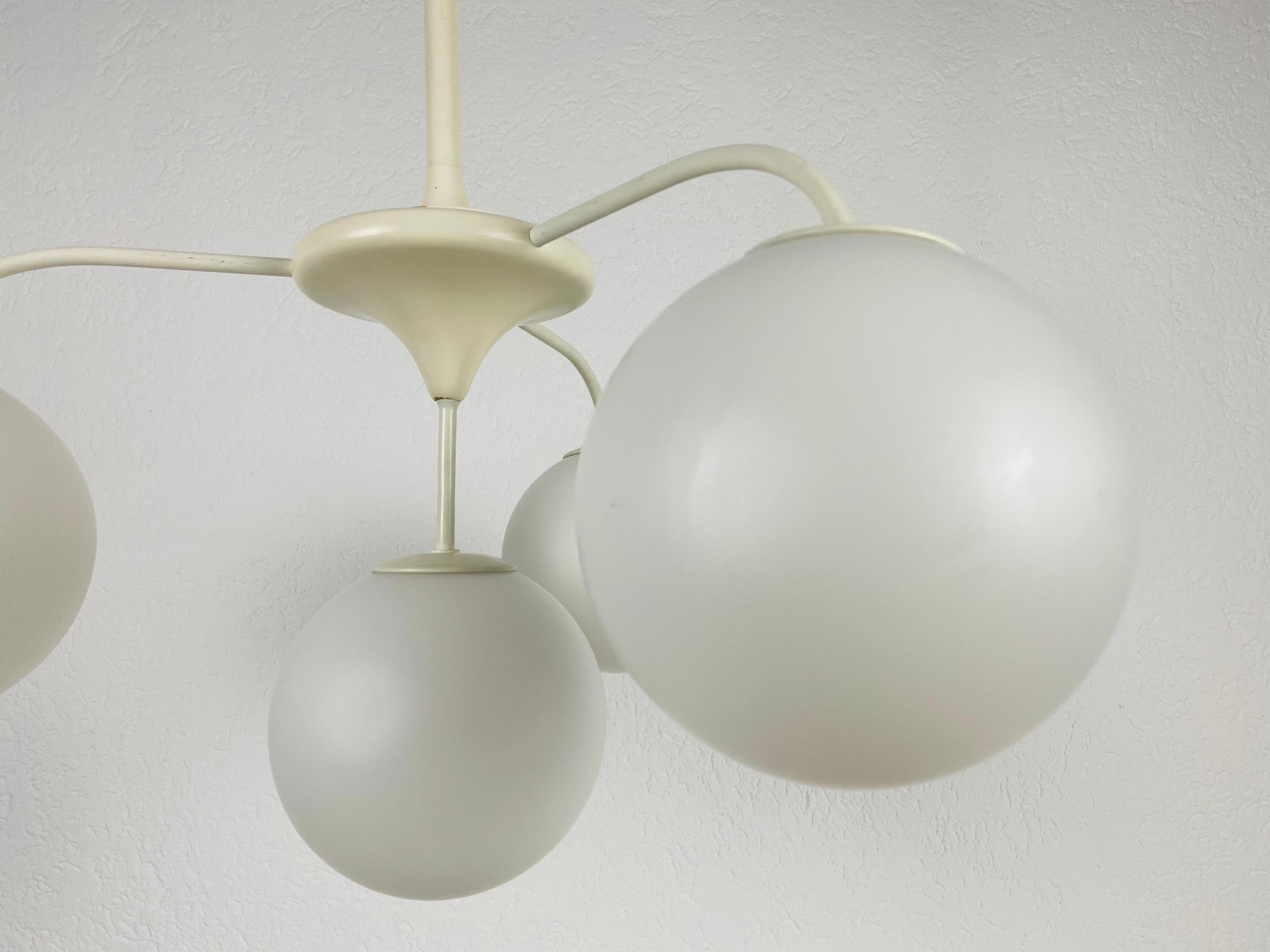 German Midcentury White 4-Arm Space Age Chandelier by Max Bill for Temde 1960s