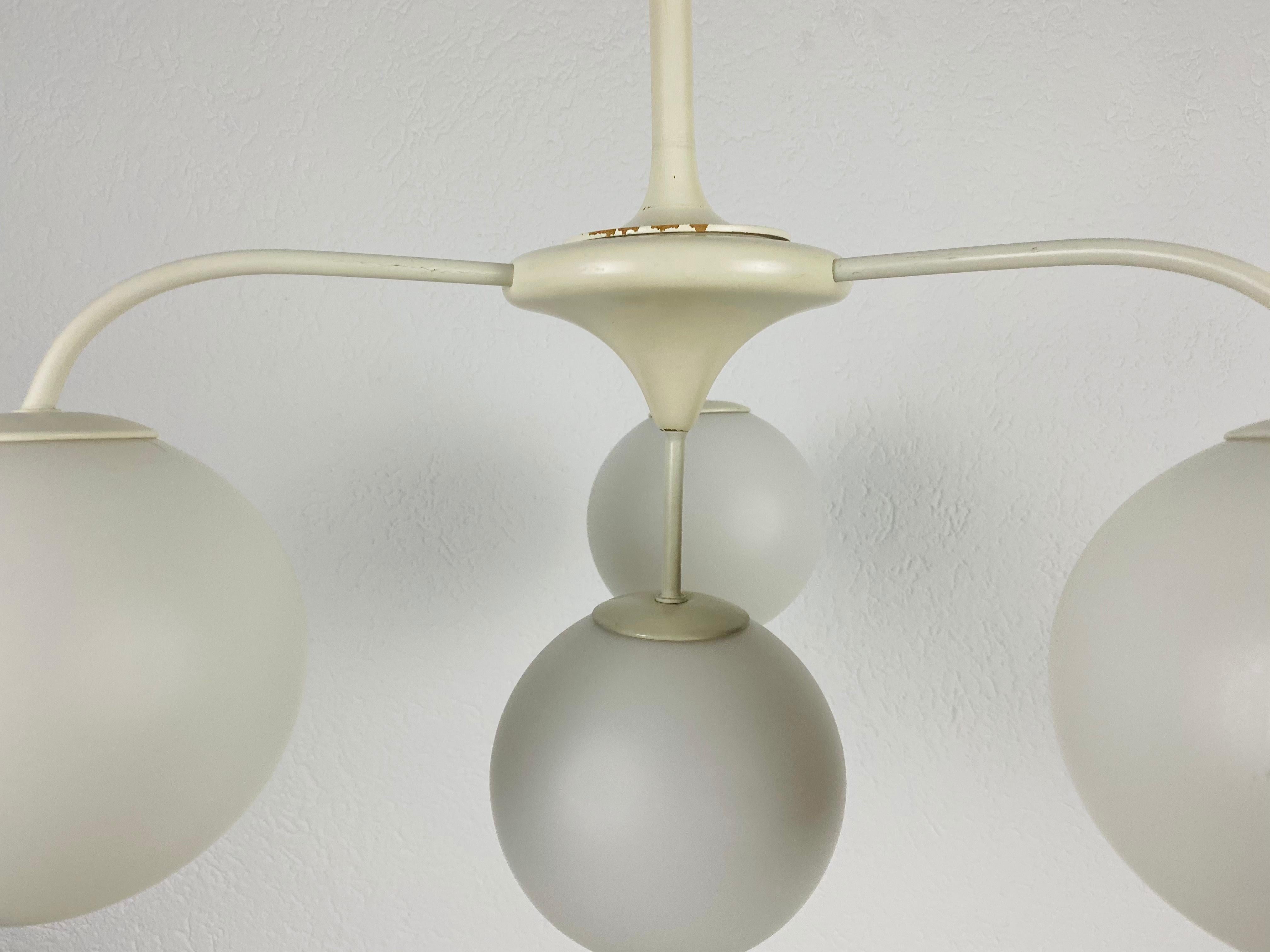 Mid-20th Century Midcentury White 4-Arm Space Age Chandelier by Max Bill for Temde 1960s