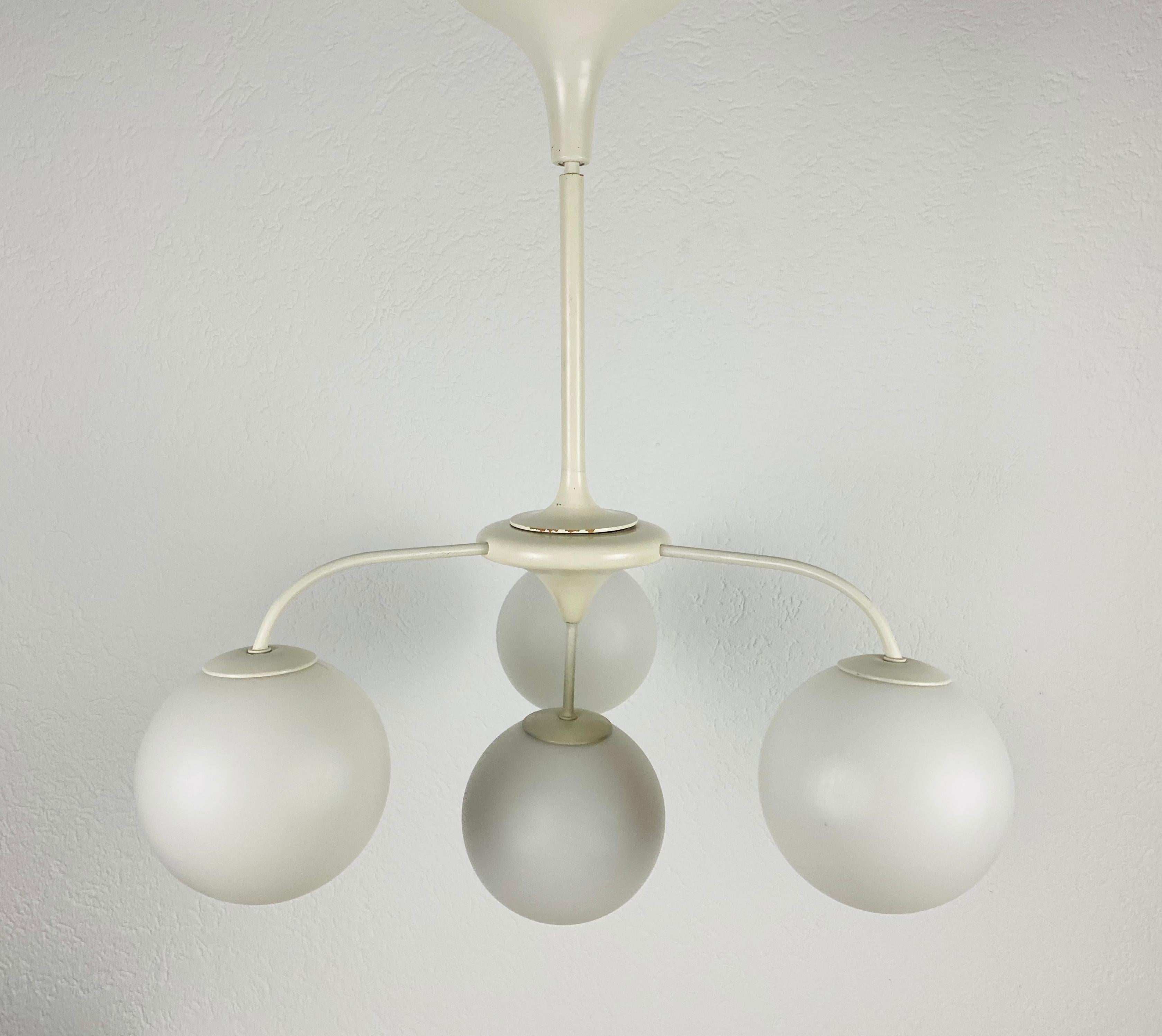 Midcentury White 4-Arm Space Age Chandelier by Max Bill for Temde 1960s 1