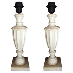 Pair of  White Alabaster Table Lamps Classic Style. Italy Midcentury 20th