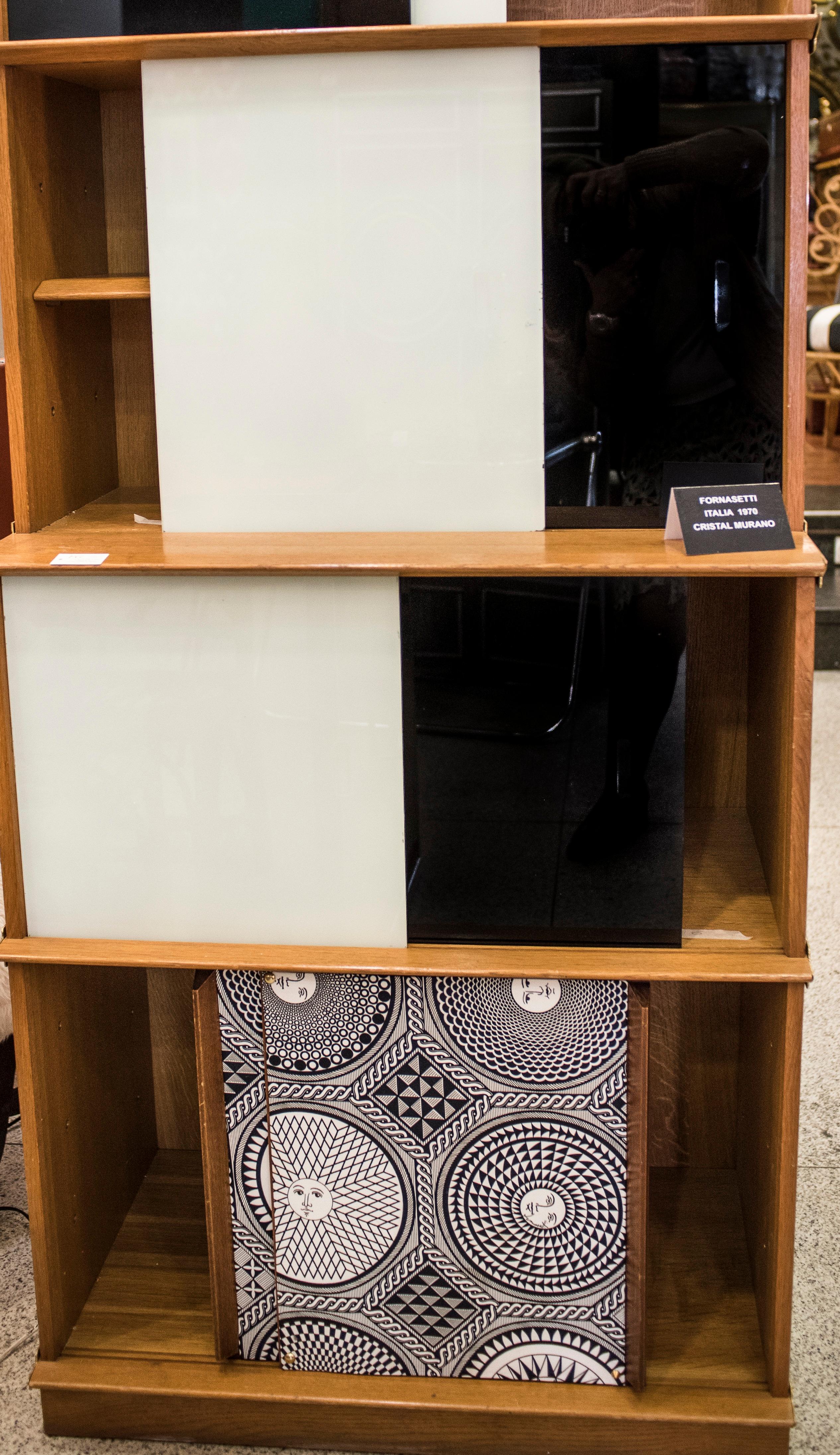 Midcentury White and Black Crystal and Upholstered Wood Fornasetti Cabinet, 1970 8