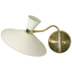 Midcentury White and Brass Pierre Guariche Style Articulating Wall Light Sconce