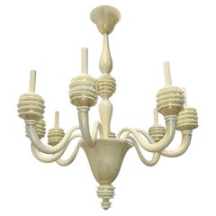 Midcentury White and Gold Glass Chandelier