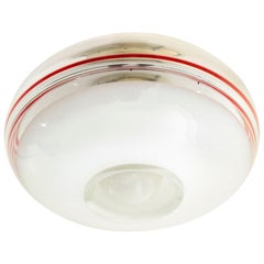 Midcentury White and Red Murano Glass Ceiling Light, 1960s