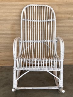 Sillas mecedoras de bambú blanco de mediados de siglo al estilo de Franco Albini, Italia