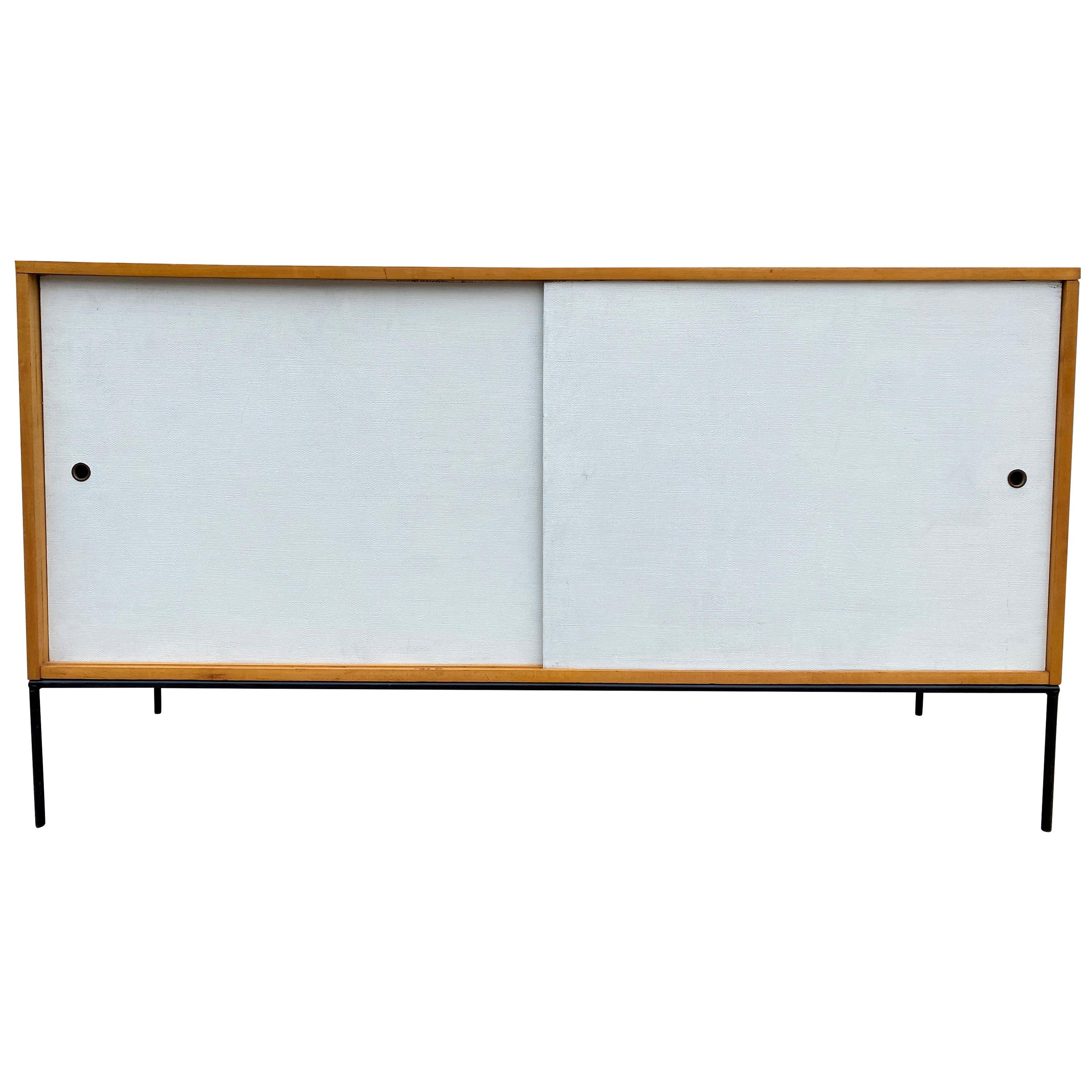 Midcentury White Cloth Door Credenza Paul McCobb Planner Group #1514 Iron Base