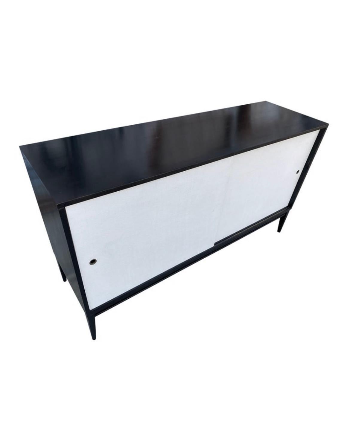 Brass Midcentury White Door Credenza Paul McCobb Planner Group #1514 Black Lacquer For Sale