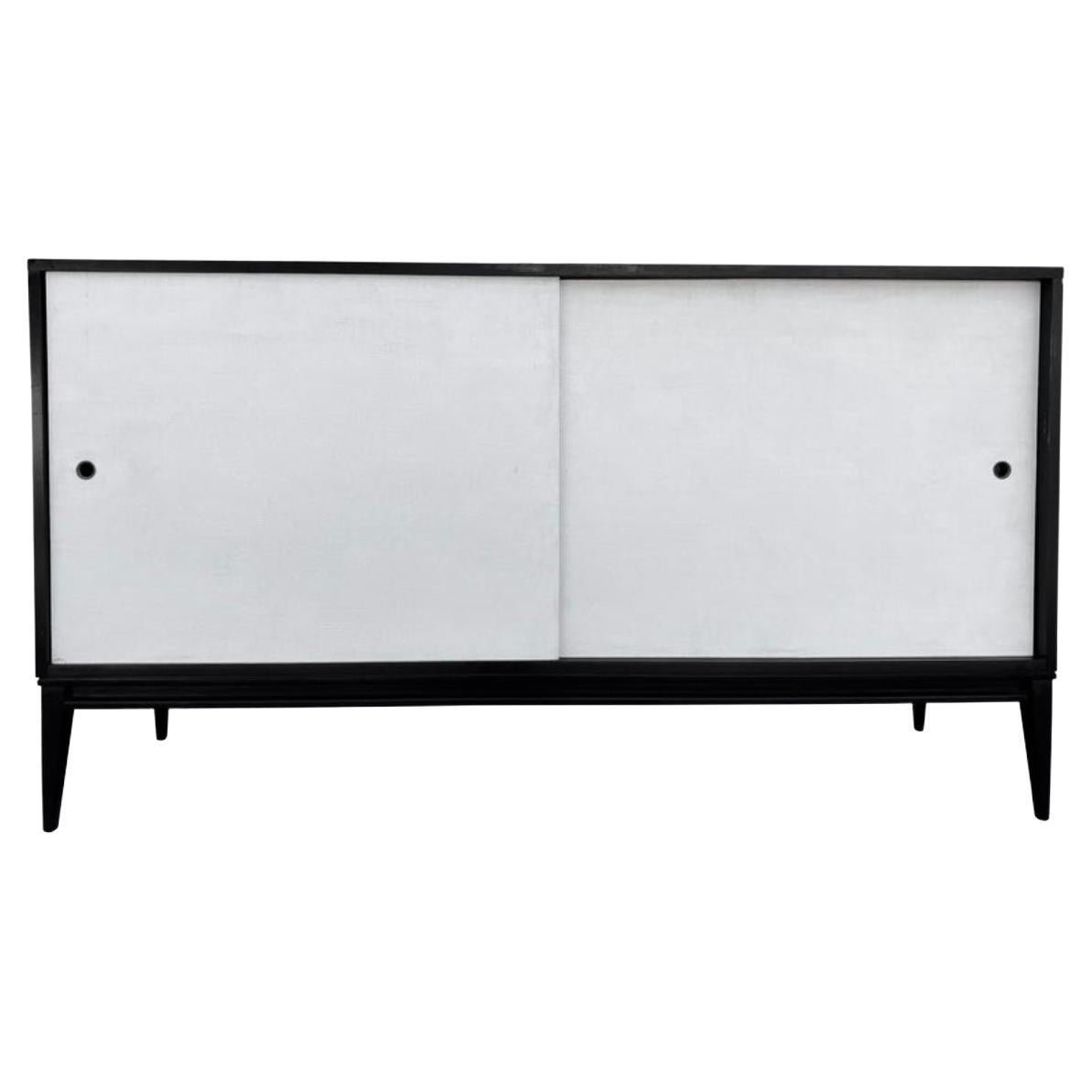 Midcentury White Door Credenza Paul McCobb Planner Group #1514 Black Lacquer For Sale
