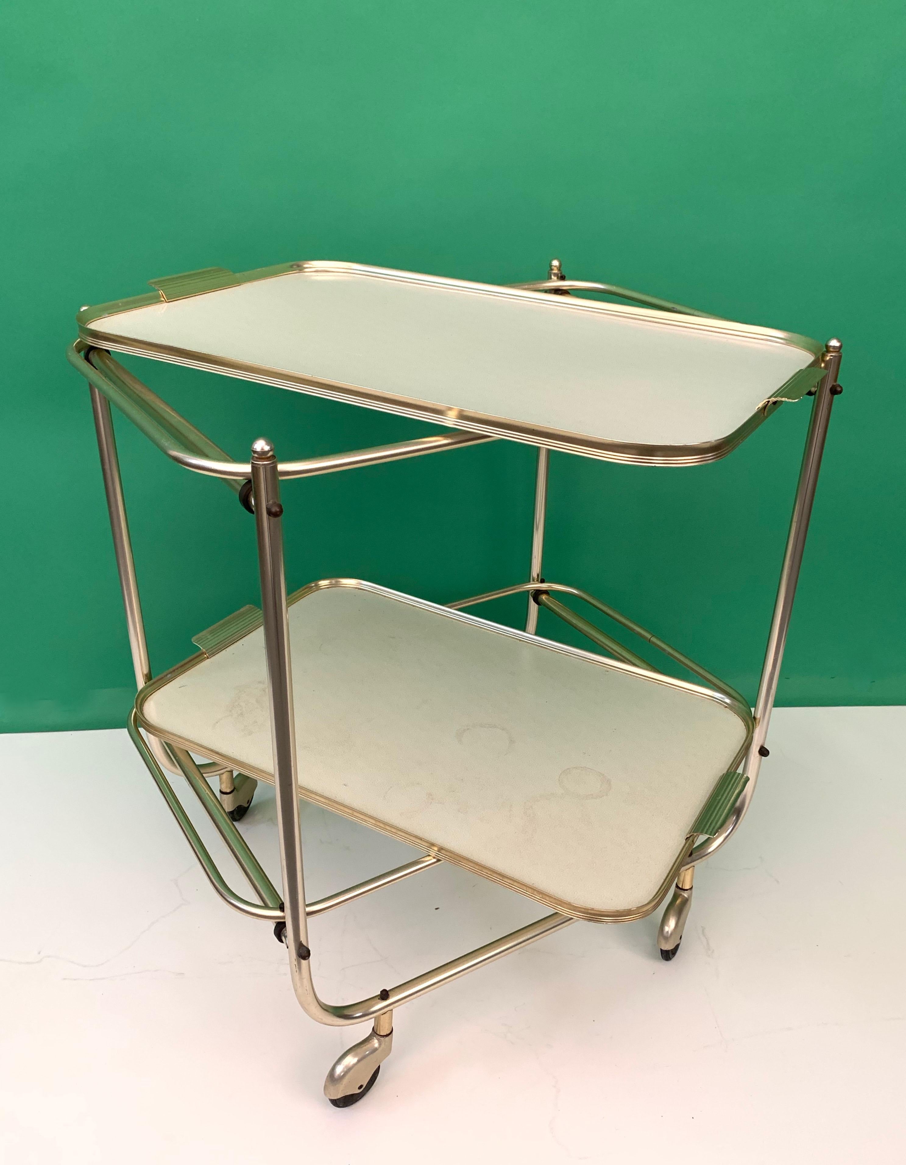 Midcentury White Formica and Aluminium Italian Serving Bar Cart, 1950s 5