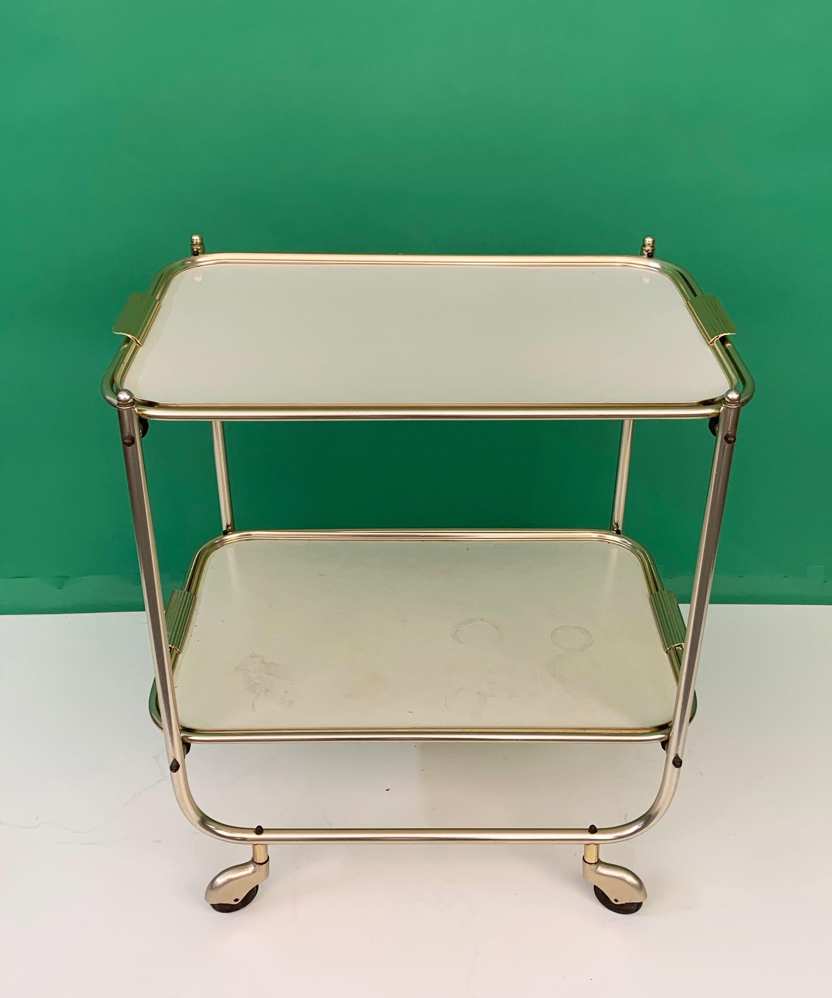 Midcentury White Formica and Aluminium Italian Serving Bar Cart, 1950s In Good Condition In Roma, IT