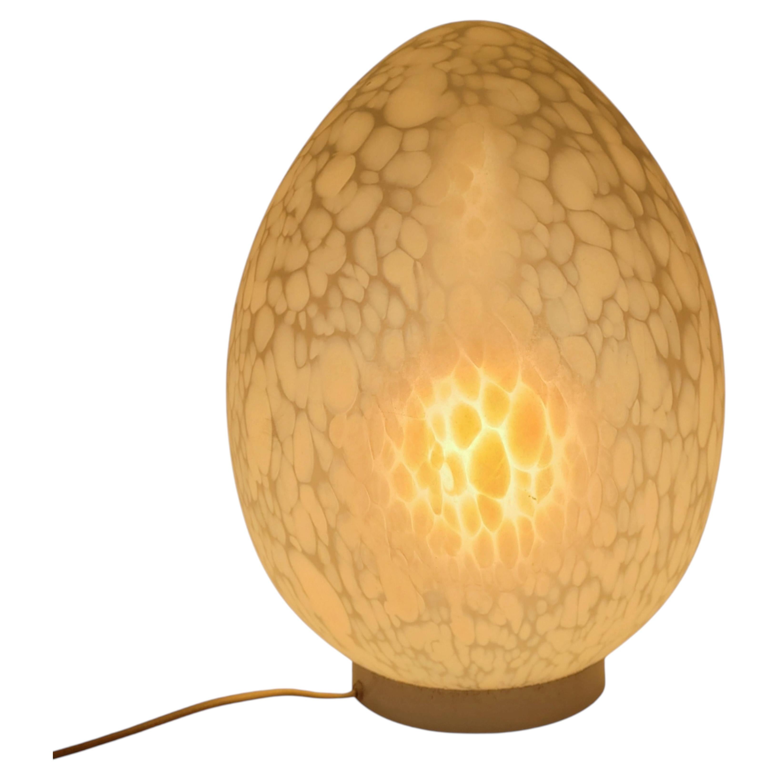 Midcentury white Glass Egg” table lamp, Glass, Vianne France