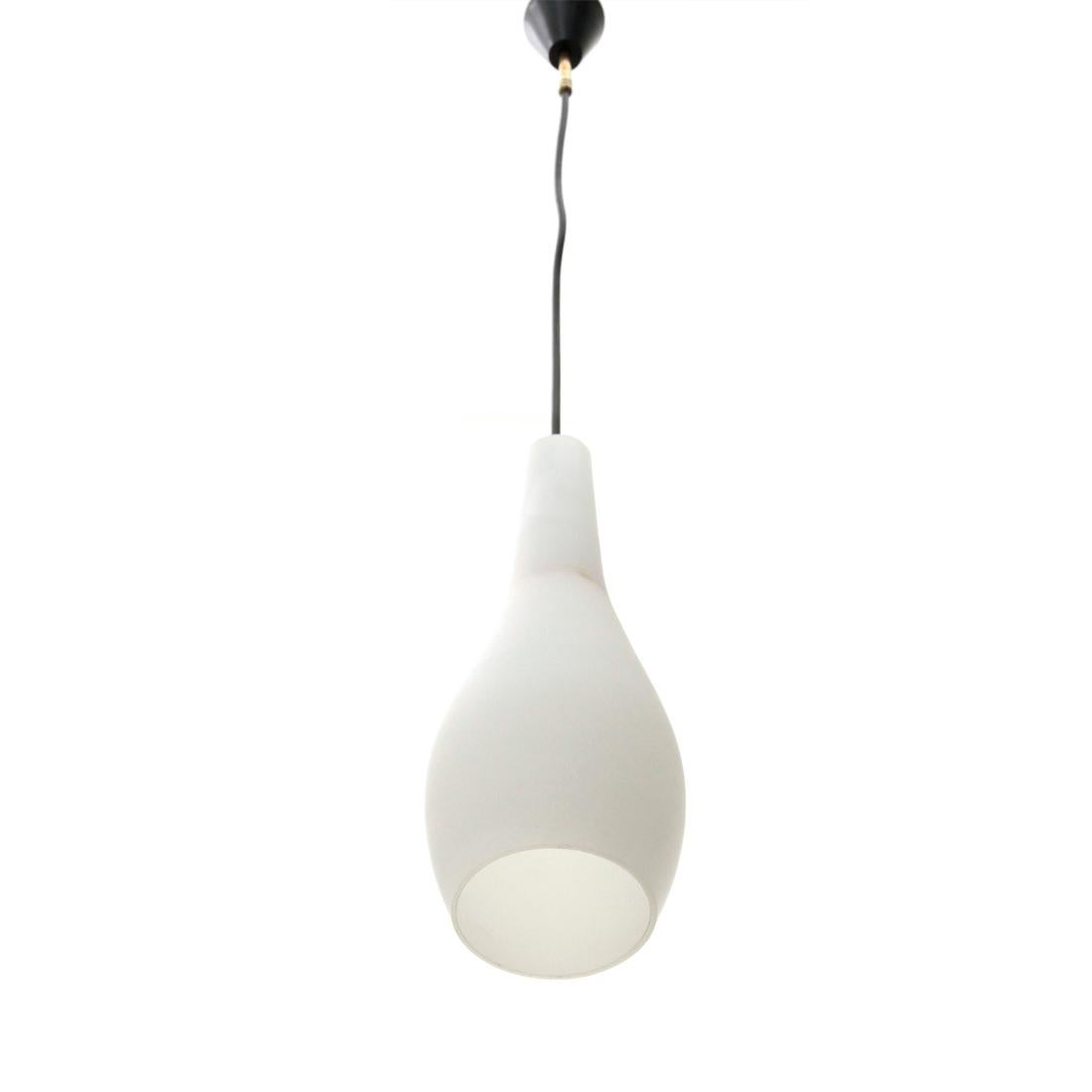 Mid-Century Modern Midcentury White Glass Italian Pendant Lamp, 1950s For Sale