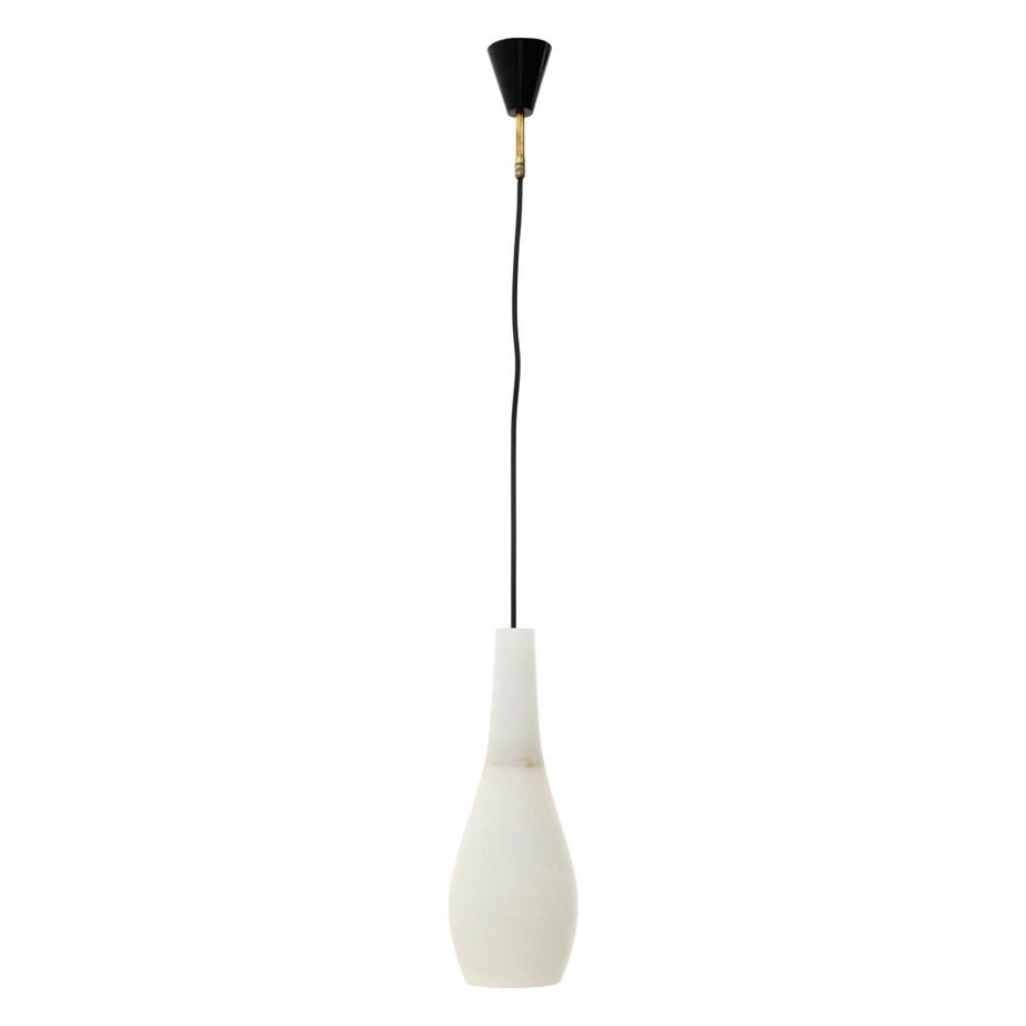 Midcentury White Glass Italian Pendant Lamp, 1950s For Sale