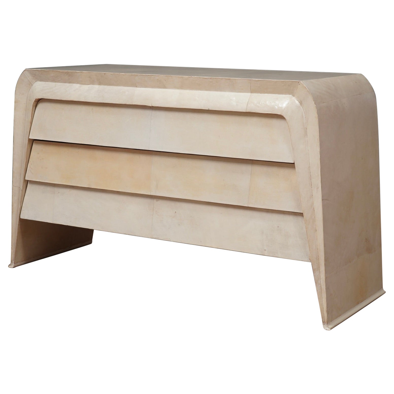 MidCentury White Goatskin Italian Commode and Chest of Drawer, 1990