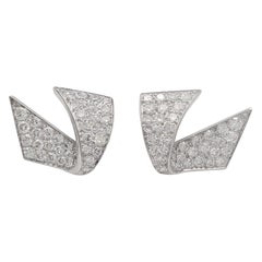 Midcentury White Gold and Diamond Ribbon Earrings