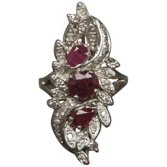 Vintage Midcentury White Gold Ruby Bouquet Ring