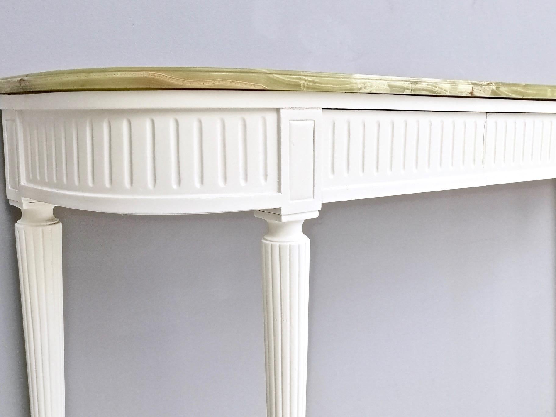 Midcentury White Lacquered Beech Console Table with Onyx Top, Italy, 1940s 6