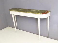 Midcentury White Lacquered Beech Console Table with Onyx Top, Italy, 1940s