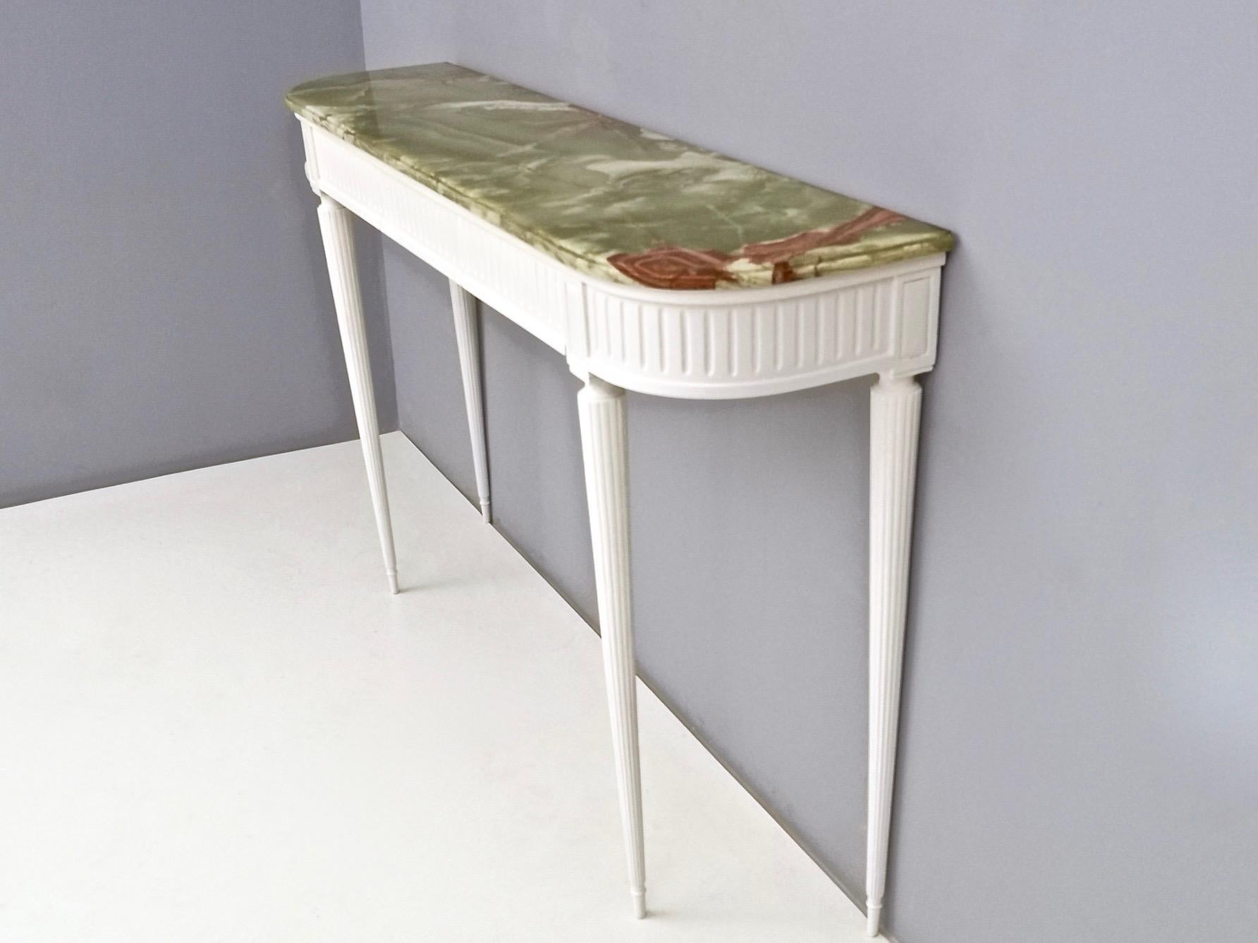 Mid-Century Modern Midcentury White Lacquered Beech Console Table with Onyx Top, Italy, 1940s