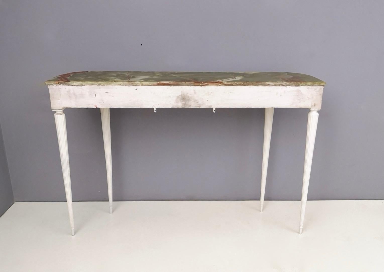 Midcentury White Lacquered Beech Console Table with Onyx Top, Italy, 1940s In Excellent Condition In Bresso, Lombardy