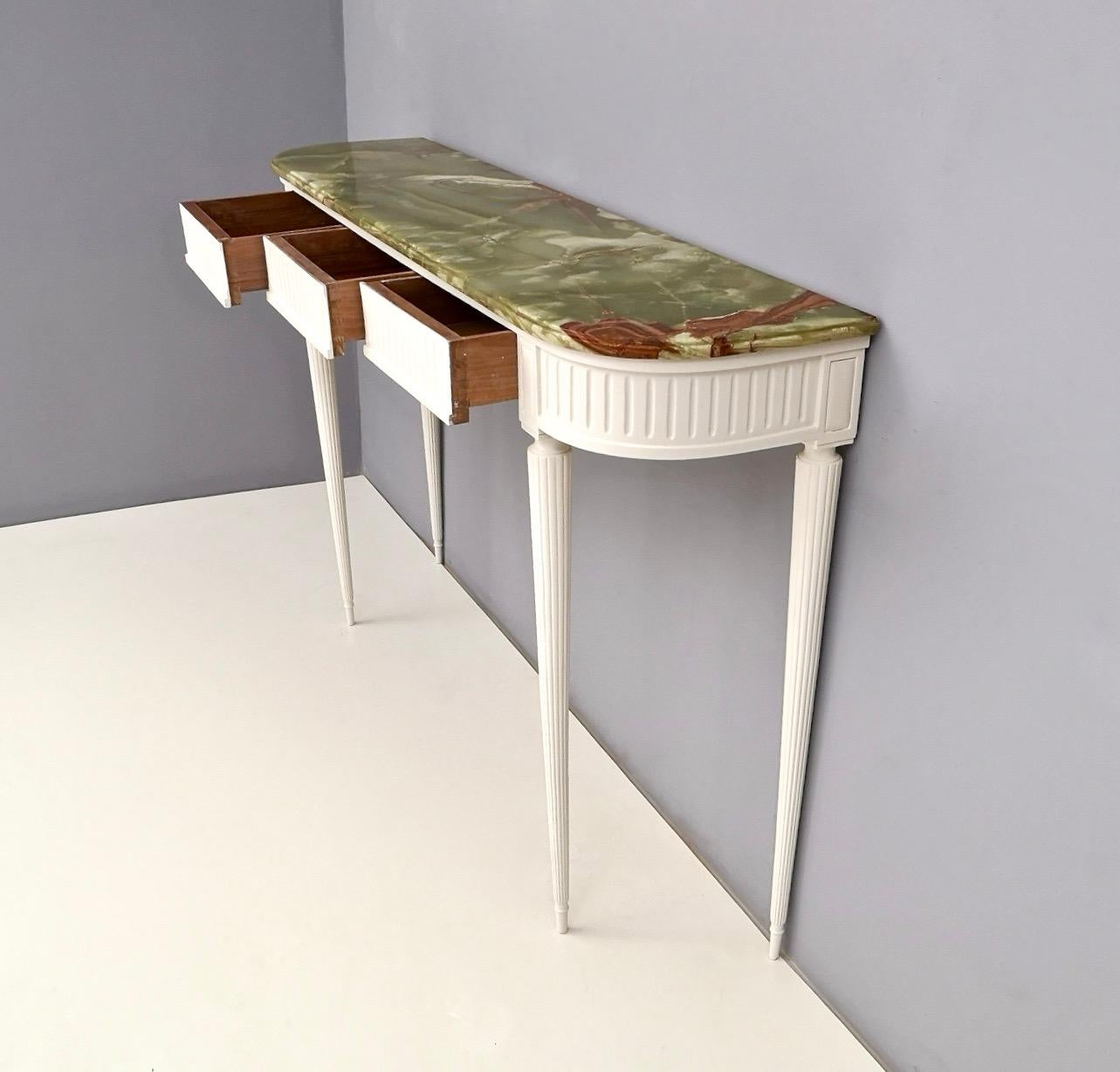 Mid-20th Century Midcentury White Lacquered Beech Console Table with Onyx Top, Italy, 1940s