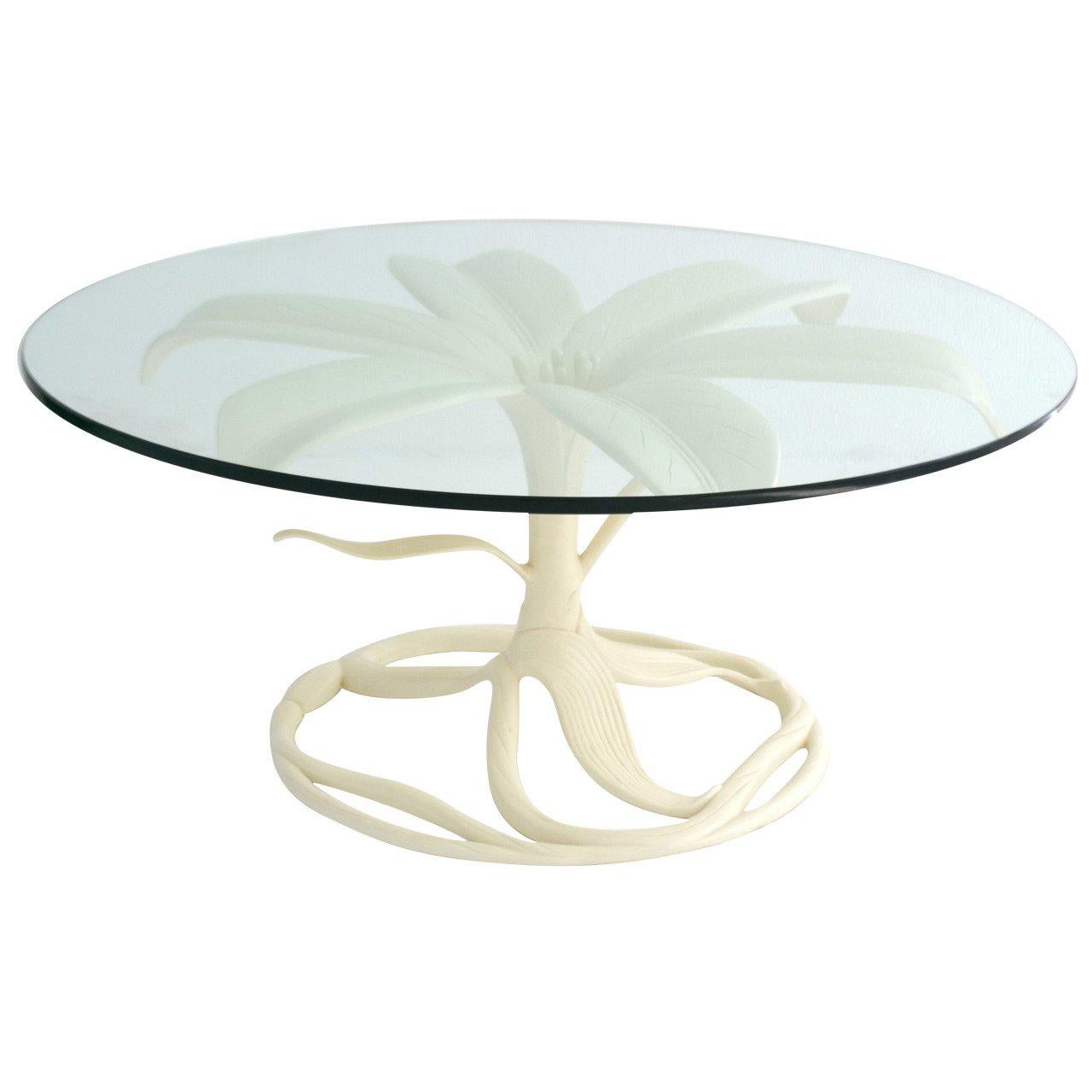 Midcentury White Lacquered, Glass Top Cocktail Table by Arthur Court For Sale