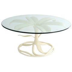 Vintage Midcentury White Lacquered, Glass Top Cocktail Table by Arthur Court
