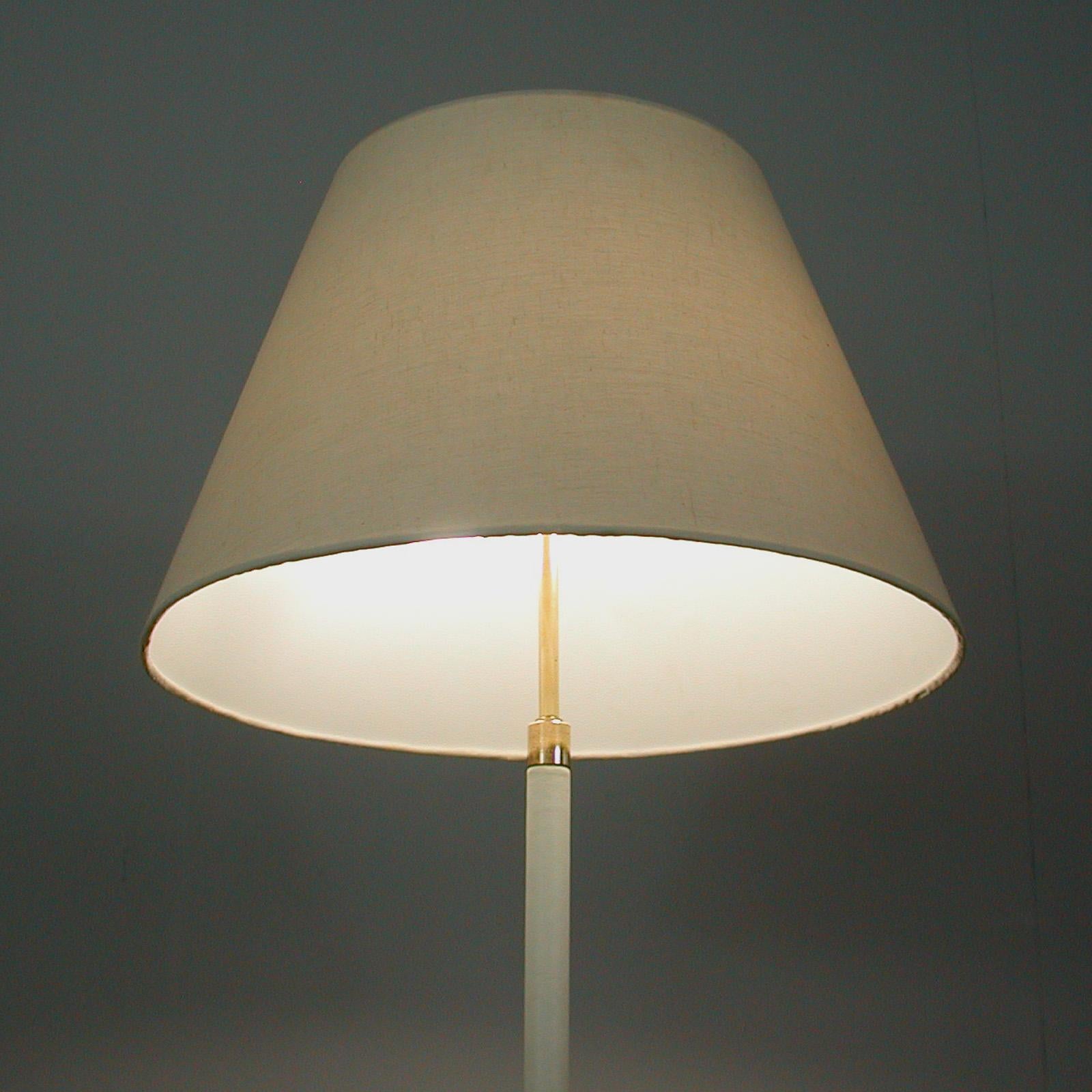 Mid-20th Century Midcentury White Leather and Brass Floor Lamp by Vereinigte Werkstätten, 1950s For Sale