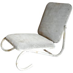 Vintage Midcentury White Metal Garden Lounge Chair