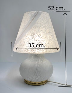 Midcentury White Murano Glass and Brass Italian Mushroom-Shaped Table Lamp 1970s