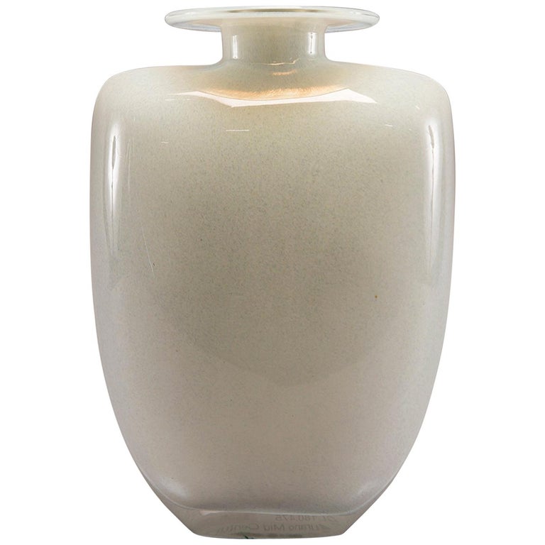 Midcentury White Murano Glass Vase at 1stDibs