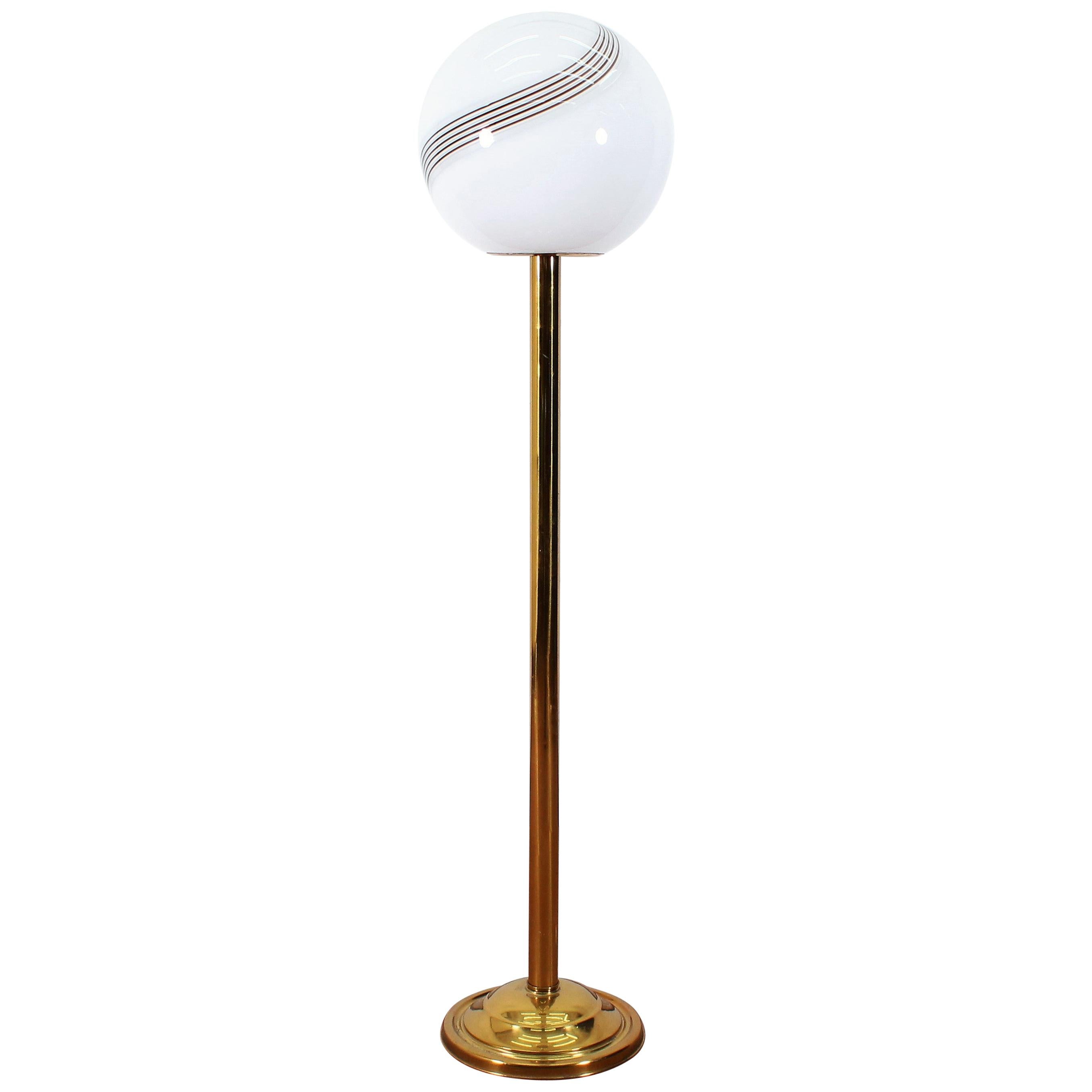 Midcentury White Opaline and Metal Floor Lamp after M. Vignelli, Italy, 1970s