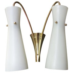 Midcentury White Opaline Glass Diabolo Wall Light