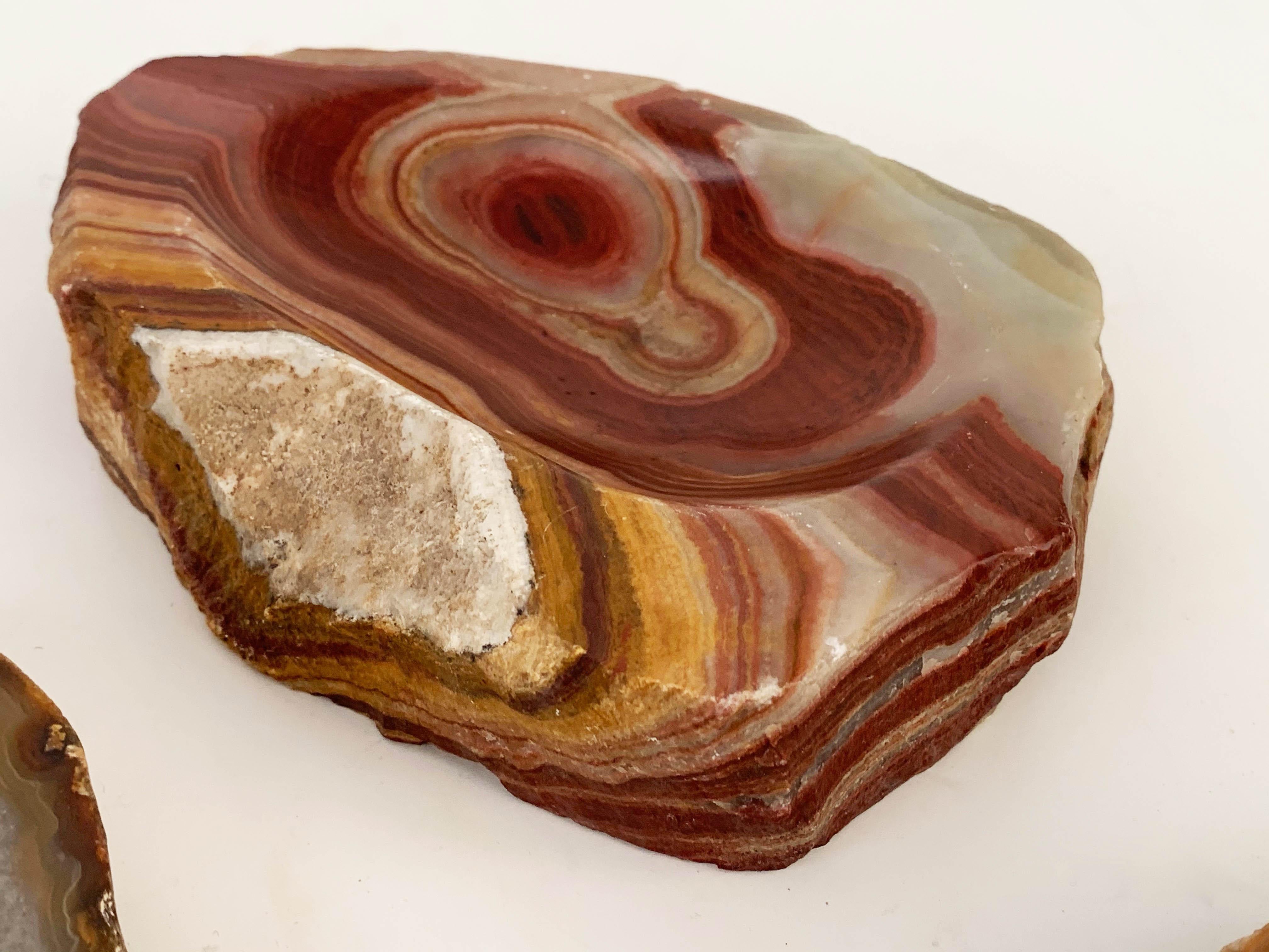 Midcentury White, Organge and Red Onyx, Agate and Quartz Decorative Geode Bowls For Sale 3