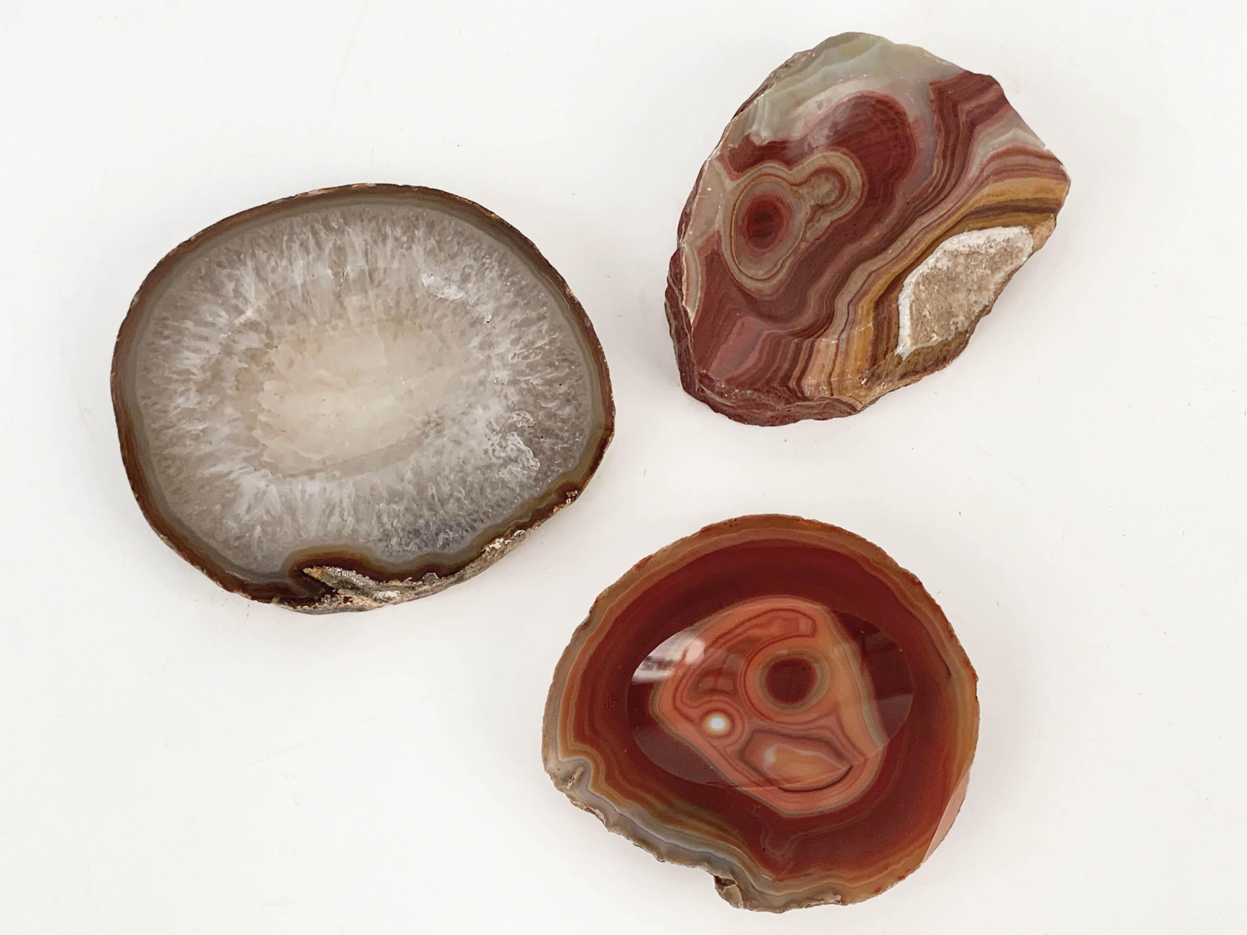 Midcentury White, Organge and Red Onyx, Agate and Quartz Decorative Geode Bowls For Sale 5