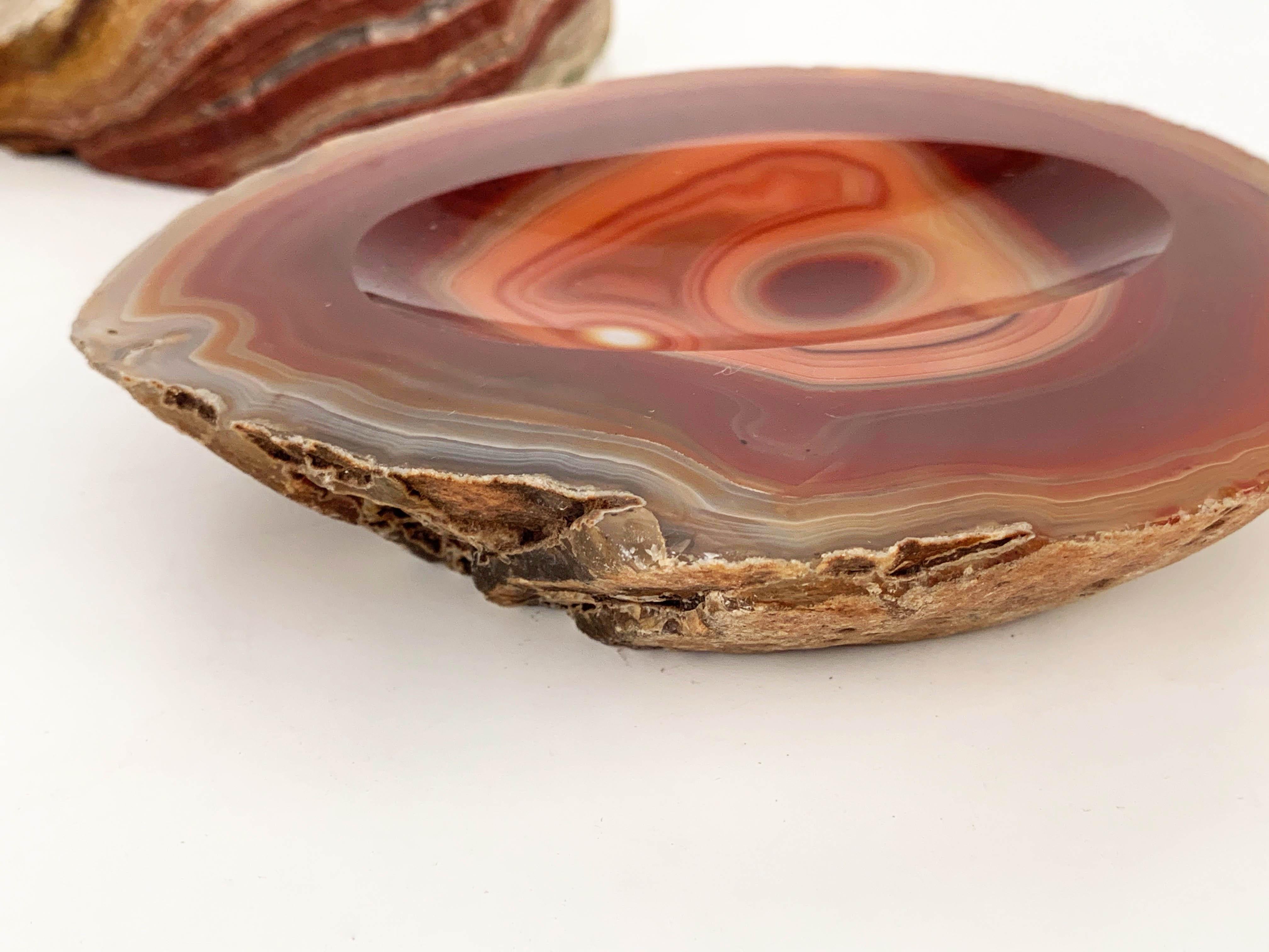 Midcentury White, Organge and Red Onyx, Agate and Quartz Decorative Geode Bowls For Sale 2