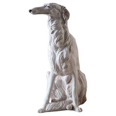 Weiß bemalte italienische Terrakotta-Skulptur eines Borzoi-Hunds aus der Mitte des Jahrhunderts, 1970er Jahre