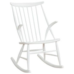 Midcentury White Rocking Chair by Illum Wikkelsø for Niels Eilersen