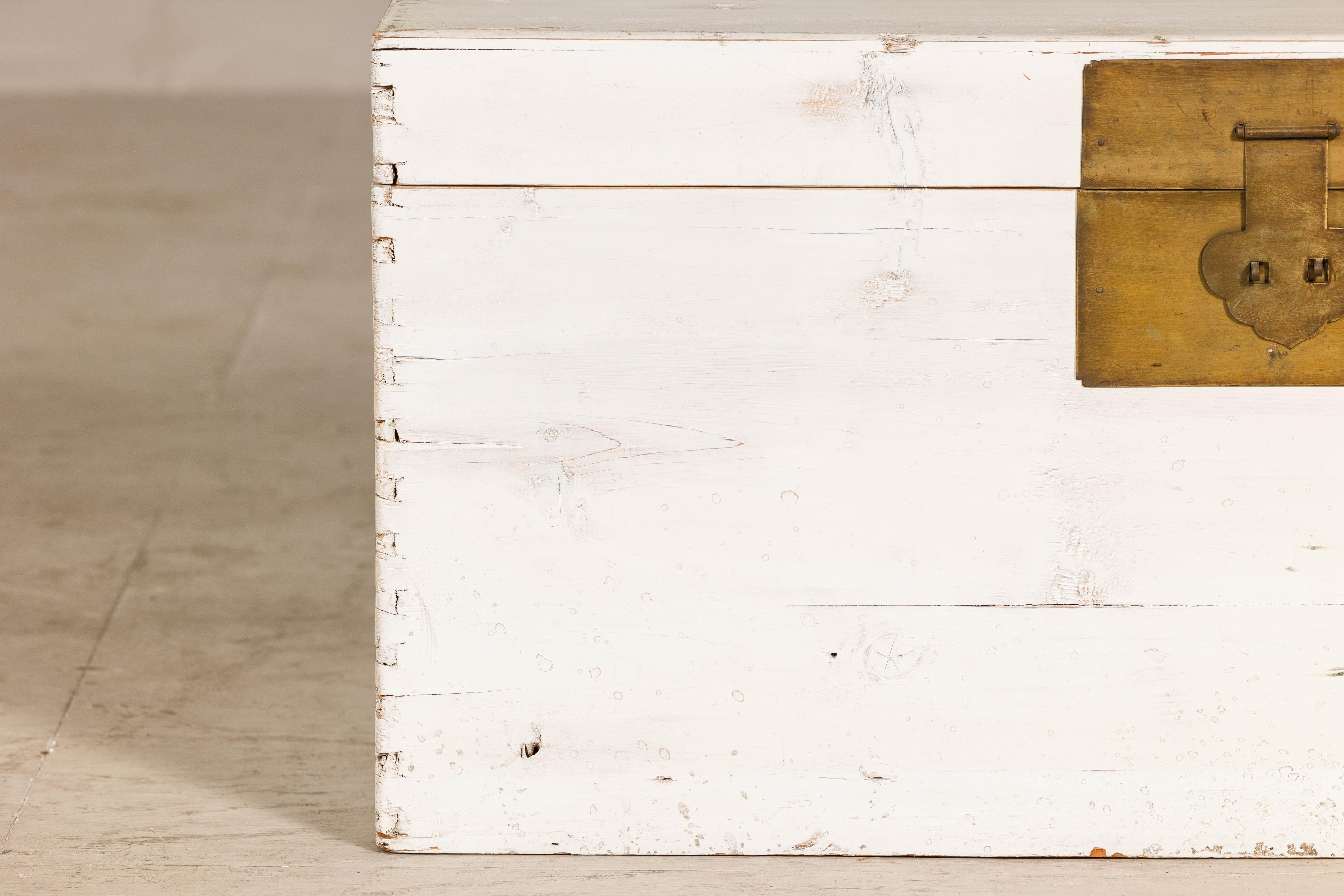 Midcentury Whitewashed Blanket Chest with Brass Hardware and Storage For Sale 8