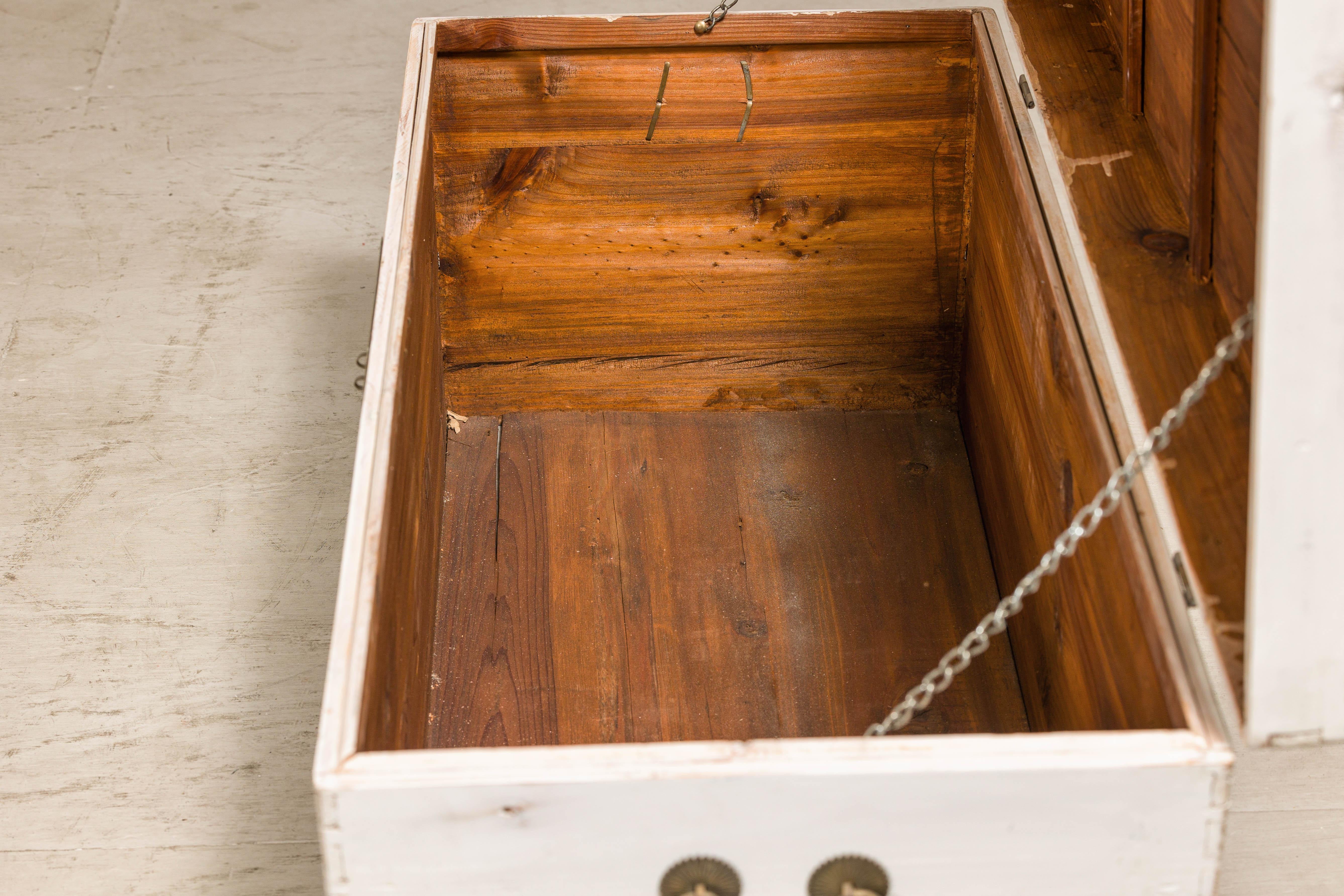 Midcentury Whitewashed Blanket Chest with Brass Hardware and Storage For Sale 10