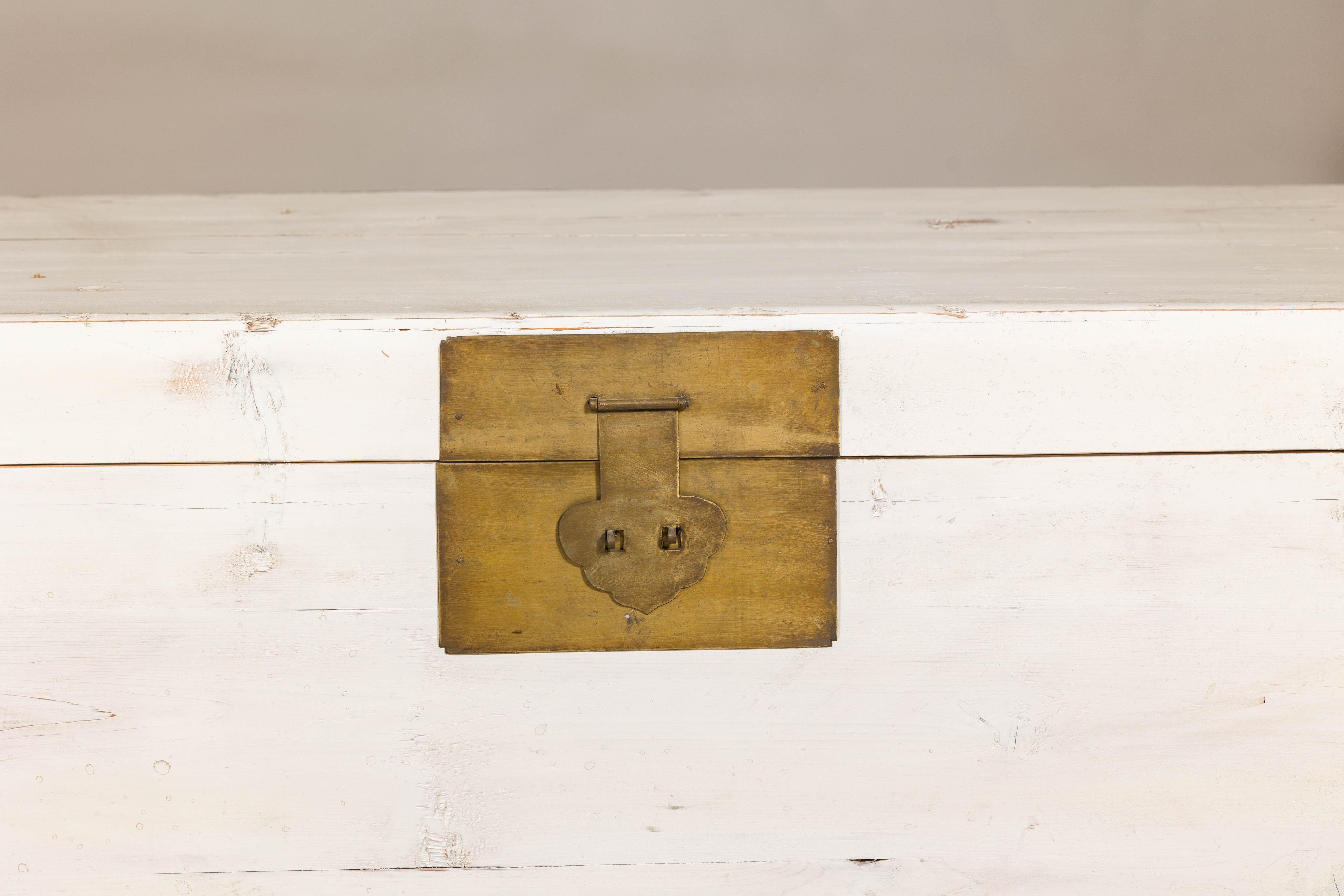 Midcentury Whitewashed Blanket Chest with Brass Hardware and Storage For Sale 3