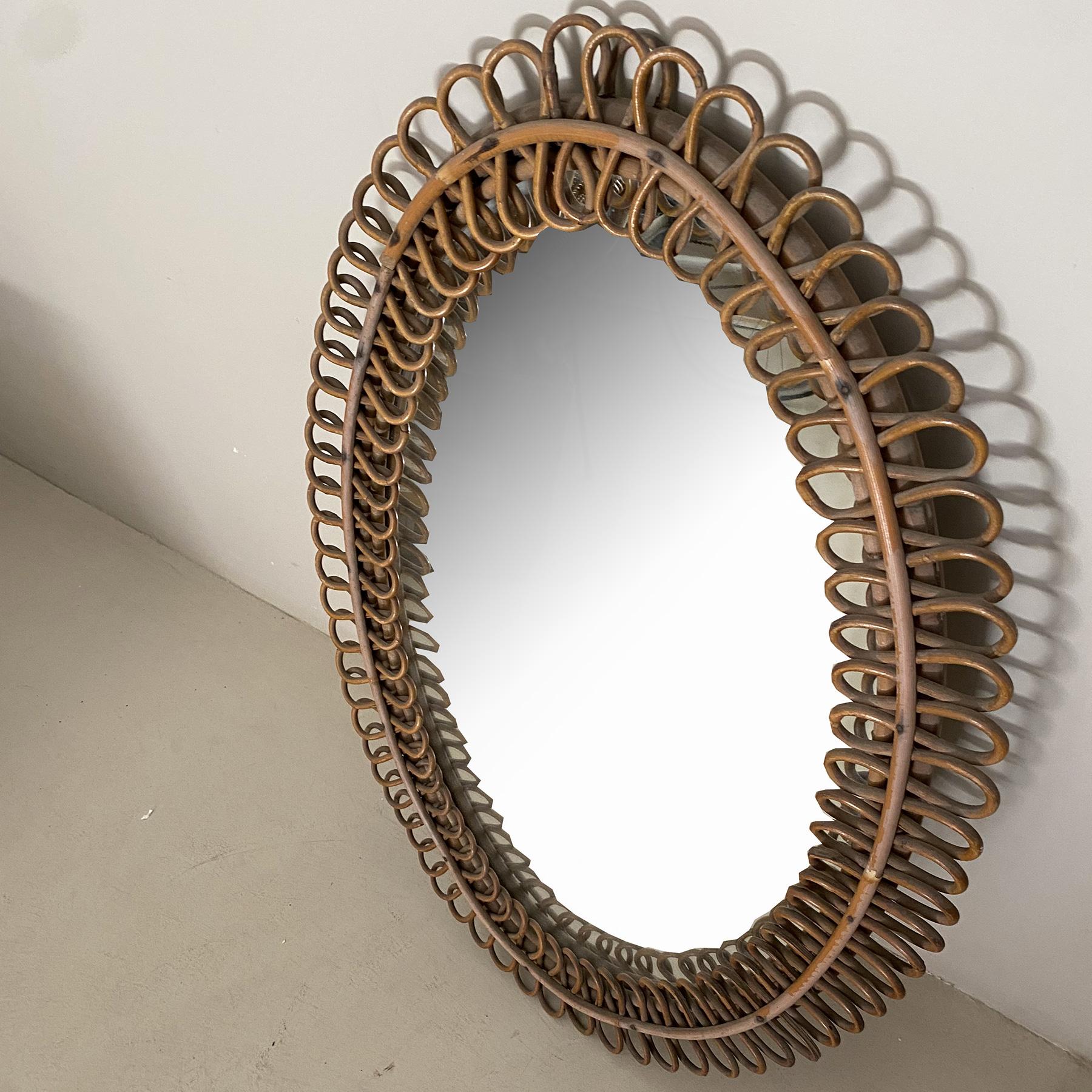 MidCentury Wicker and Bamboo Oval Mirror in the Style of Franco Albini in Very G 3