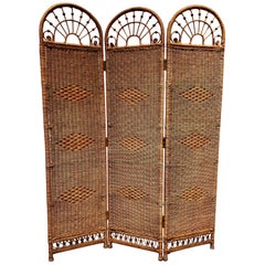 Retro Midcentury Wicker and Rattan Folding Screen