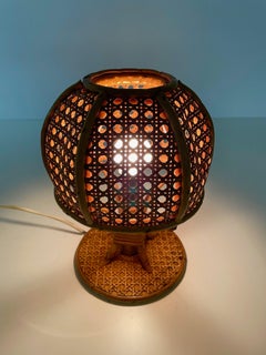 Midcentury Wicker and Rattan Italian Table Lamp, 1960s