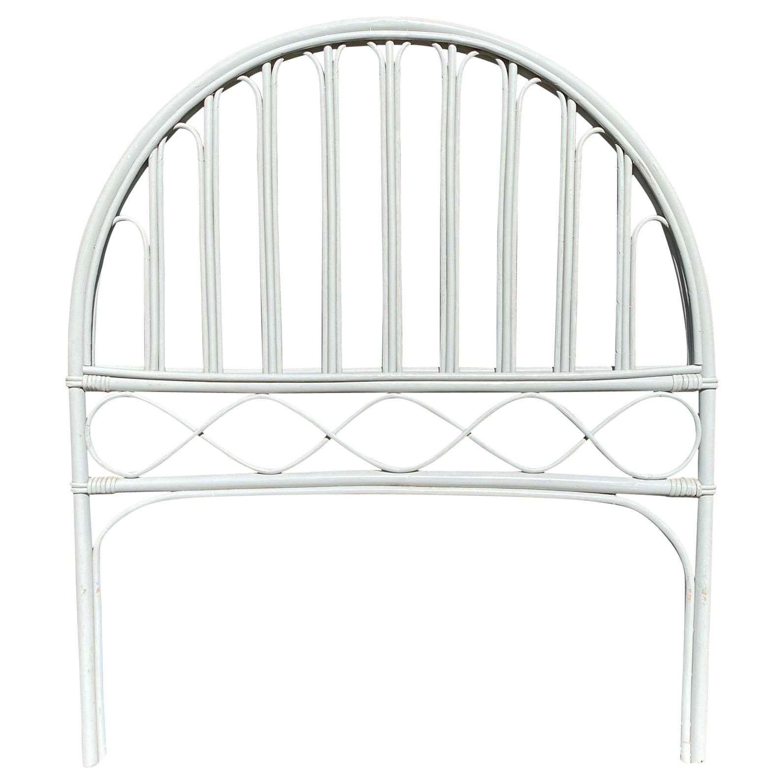 Midcentury Wicker, Bamboo, Rattan Headboard, Grey Lacquered For Sale