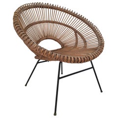 Midcentury Wicker Bucket Chair by J. Abraham and D. Jan Rol, France, circa 1960