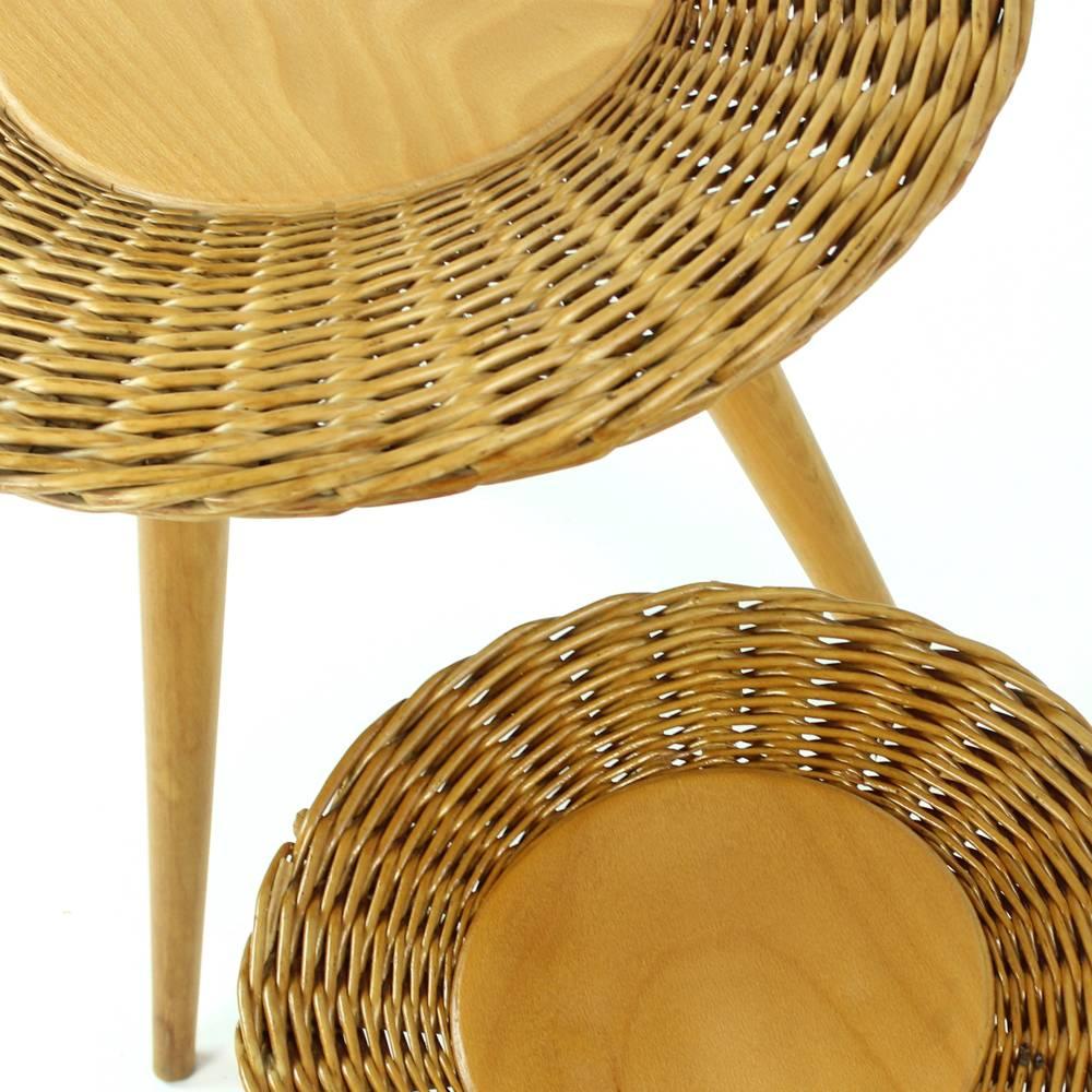 Slovak Midcentury Wicker Coffee Table with Stool by Uluv, Czechoslovakia, circa 1960 For Sale