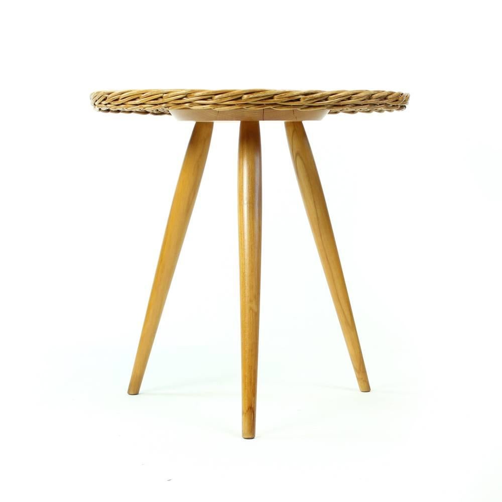 Midcentury Wicker Coffee Table with Stool by Uluv, Czechoslovakia, circa 1960 In Excellent Condition For Sale In Zohor, SK